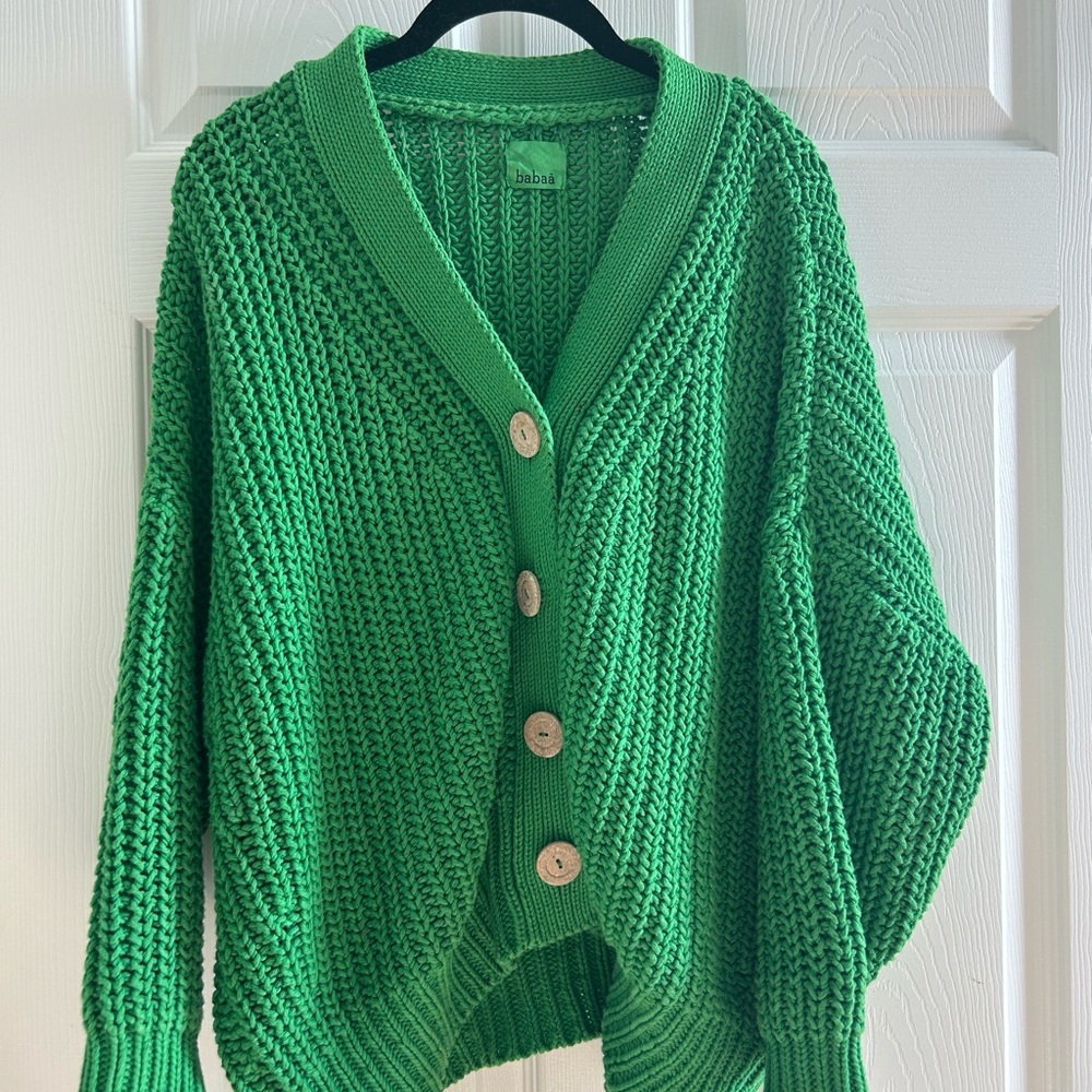 Babaà Chunky Knit Cardigan No18 – Kelly Green, 100% Cotton, OS